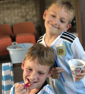 Tania's children in Argentina soccer jerseys